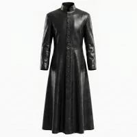 The Matrix Neo Black Leather Coat front view