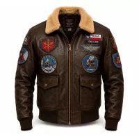 Top Gun Maverick G-1 Brown Leather Bomber Jacket front view