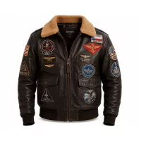 Top Gun Naval Pilot Patches Leather Jacket