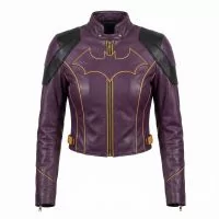 Batgirl Purple Leather Jacket front view