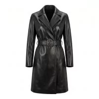 Catwoman Black Leather Coat front view
