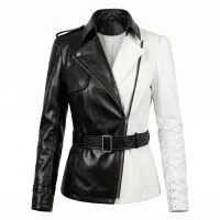 Cruella Black and White Leather Jacket front view