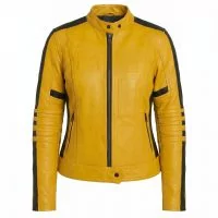Kill Bill Yellow and Black Motorcycle Leather Jacket front view