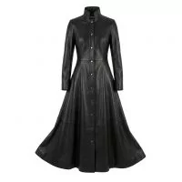 Matrix Trinity Black Leather Coat front view