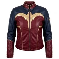Wonder Woman Diana Red & Blue Leather Jacket front view