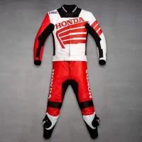 honda motogp racing leather suit front view team livery