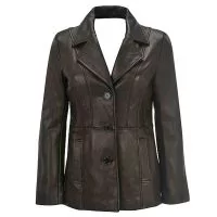 Black Leather Blazer Womens front view