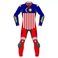 Malaysia Flag Leather Motorbike Suit front view