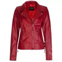 Red Vintage Biker Leather Jacket front view