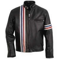 leather jacket with white stripes