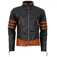 X-MEN Wolverine Origins Biker Style Black Leather Jacket front view