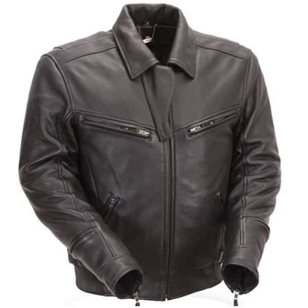 black leather motorcycle jacket