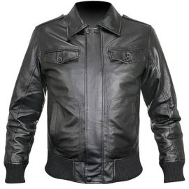 ジャケット・アウター vintage learher bomber jacket black rib-knit-retro-leather-jacket-