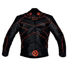 バイクジャケット ブラック/オレンジ x-men-motorbike-leather-jacket