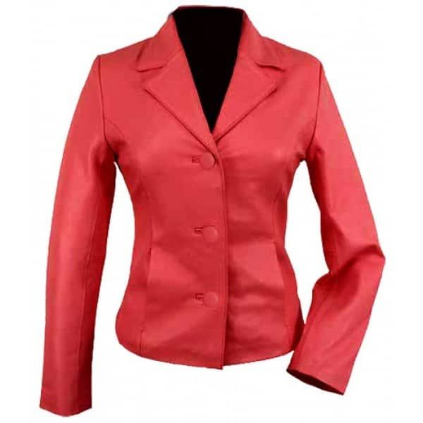 Red Leather Blazer Womens