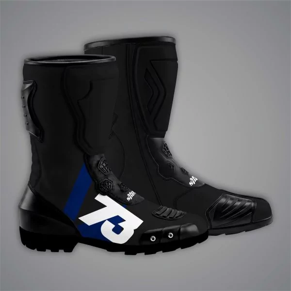 Alex Marquez 2023 MotoGP boots replica in black, blue and white cowhide