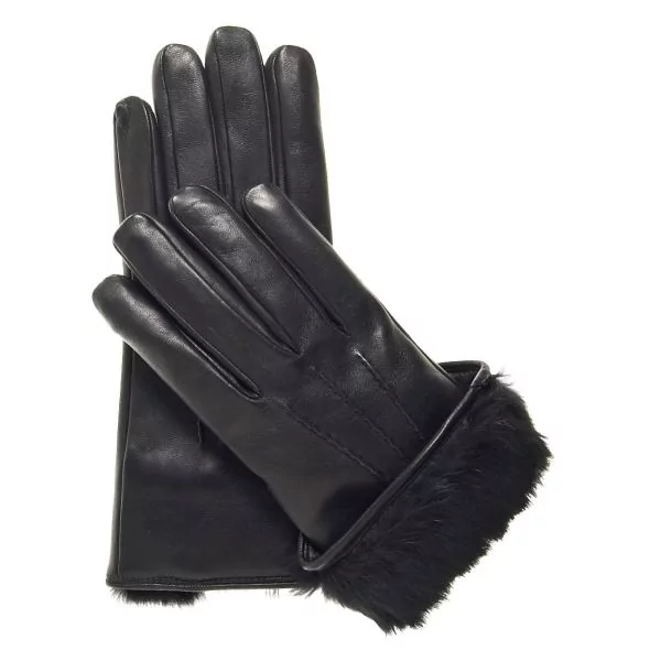 Black Leather Gloves for Men with Fur Cuff