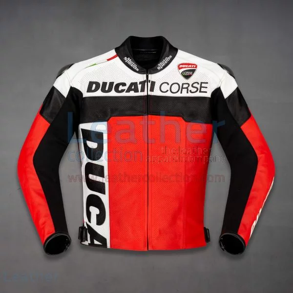 Ducati Corse Leather Motorcycle Racing Jacket front view