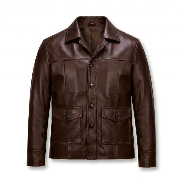 Fight Club Brad Pitt Brown Leather Jacket front view