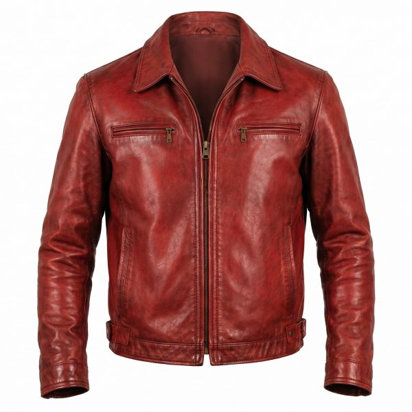 Fight Club Tyler Durden Red Leather Jacket front view
