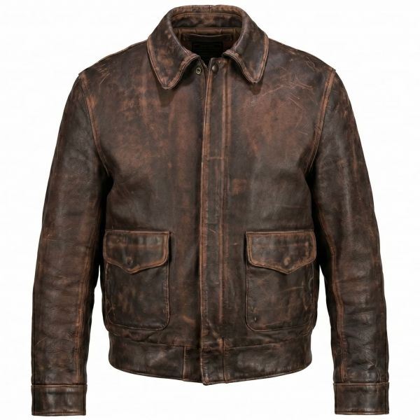 Indiana Jones Distressed Brown Leather Jacket front view