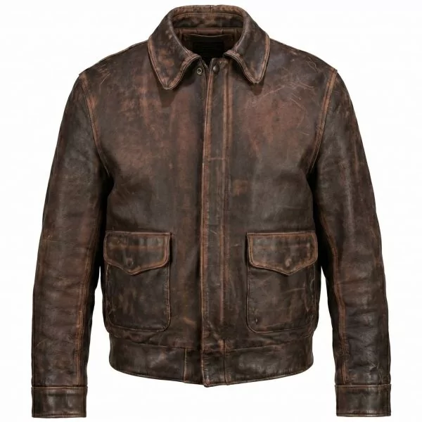 Indiana Jones Distressed Brown Leather Jacket front view