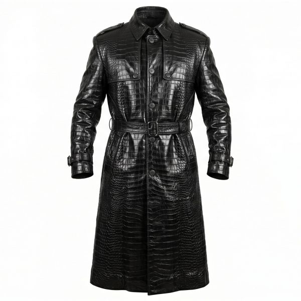 The Matrix Morpheus Black Leather Trench Coat front view