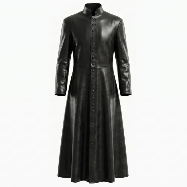 The Matrix Neo Black Leather Coat front view