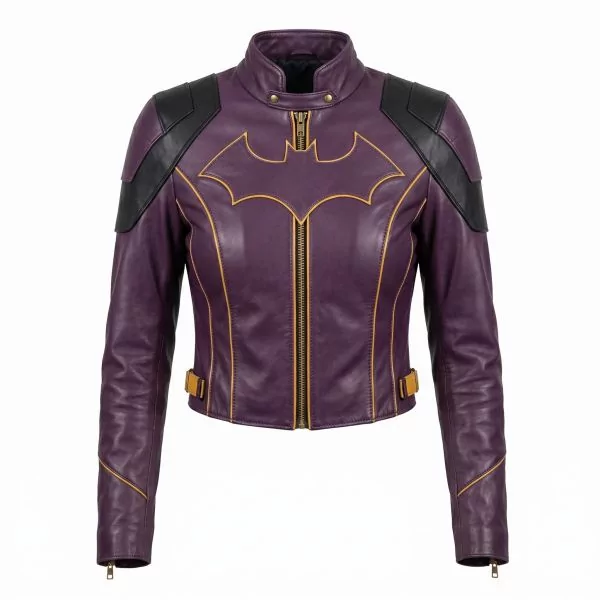 Batgirl Purple Leather Jacket front view