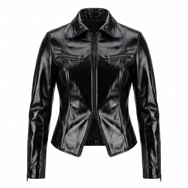 Veste Catwoman inspirée de Halle Berry, style motard en cuir de mouton noir, vue de face