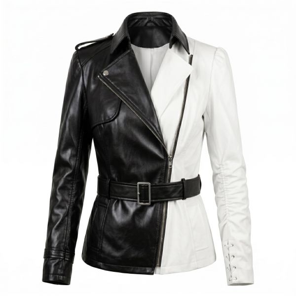 Cruella Black and White Leather Jacket front view