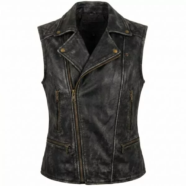 Furiosa Black Distressed Leather Vest | Leather Collection