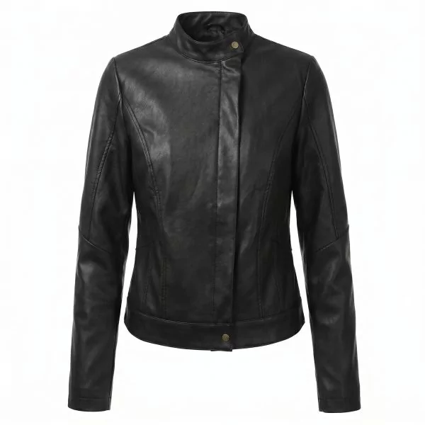 Veste en cuir noire Wonder Woman inspirée de Diana Prince, vue de face