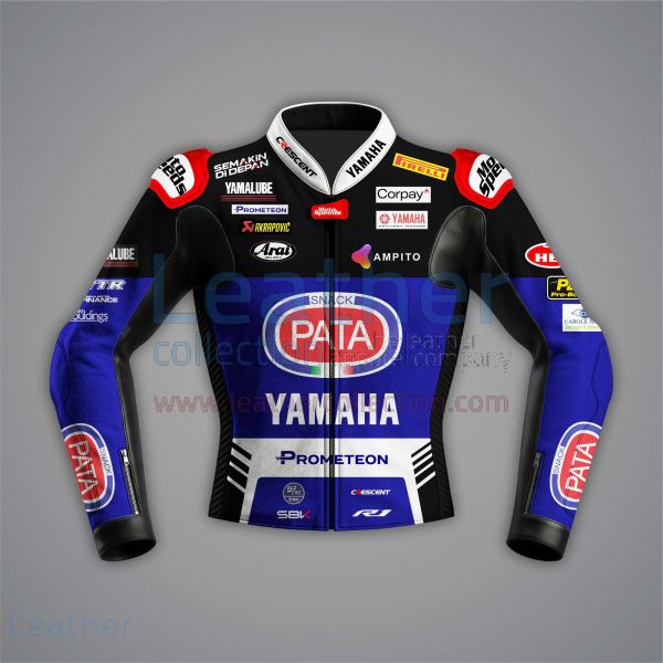 Jonathan Rea Black and Blue Motorcycle Jacket Yamaha WSBK 2024 front view