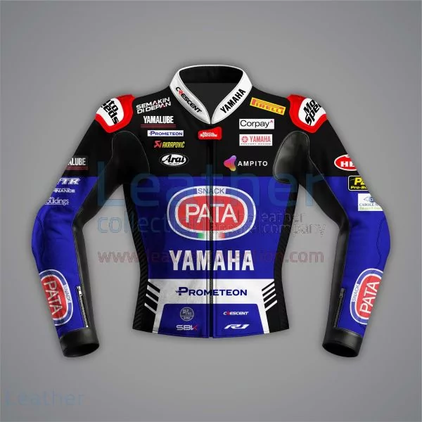 Jonathan Rea Black and Blue Motorcycle Jacket Yamaha WSBK 2024 front view