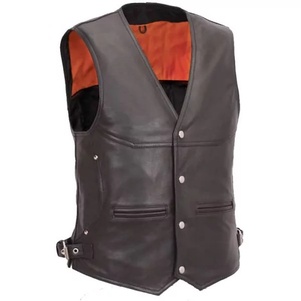 Leather Biker Vest Mens with Deep Front Pockets