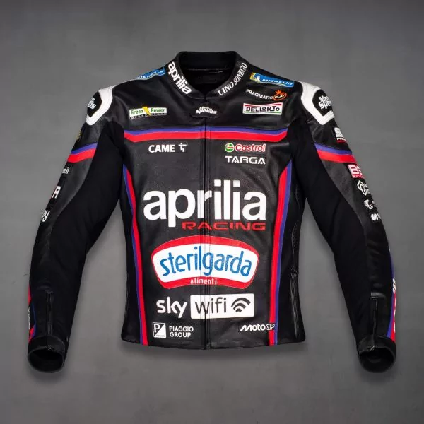 Blouson de course Aprilia inspiré de Jorge Martin MotoGP 2025, vue de face