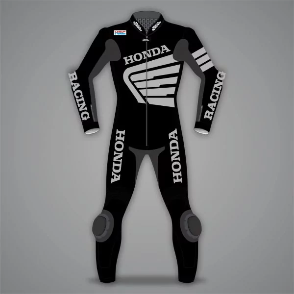 Combinaison Honda MotoGP en cuir de vachette noir, vue de face