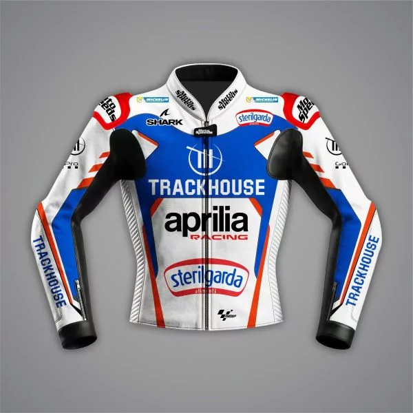 Raul Fernandez 2024 Aprilia white motorcycle jacket, front view