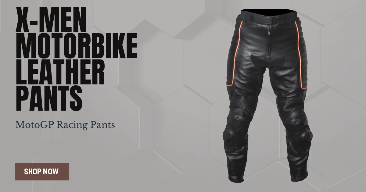X-MEN Motorbike Leather Pants Men Black Cowhide - Race Fit