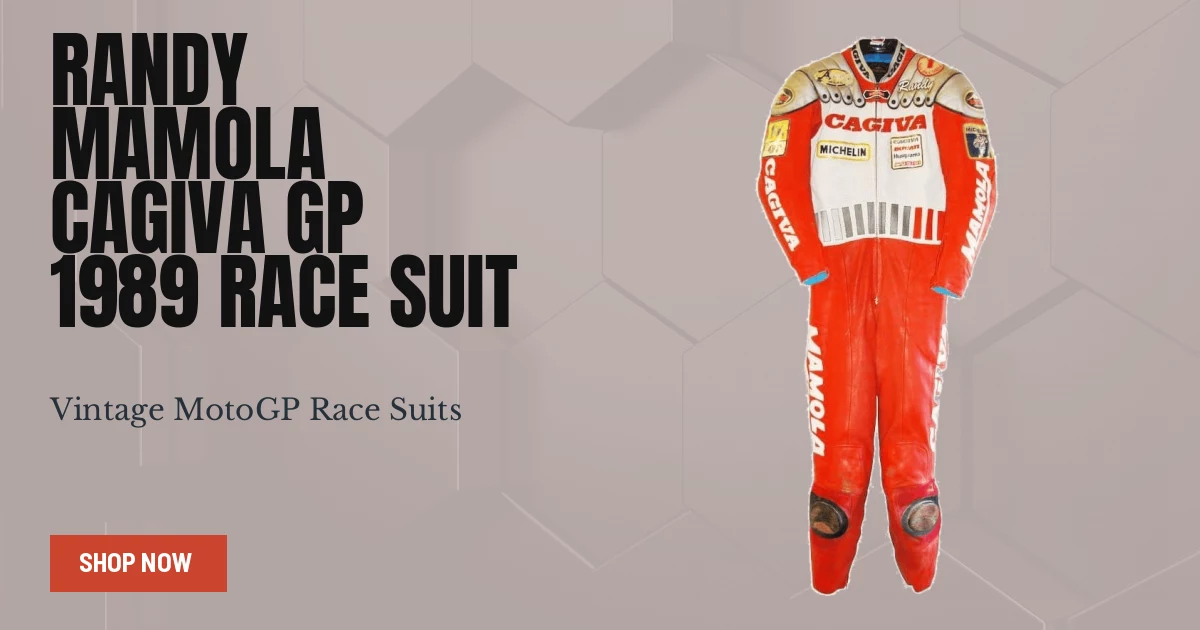 Randy Mamola Cagiva 1989 MotoGP Suit, Red and White